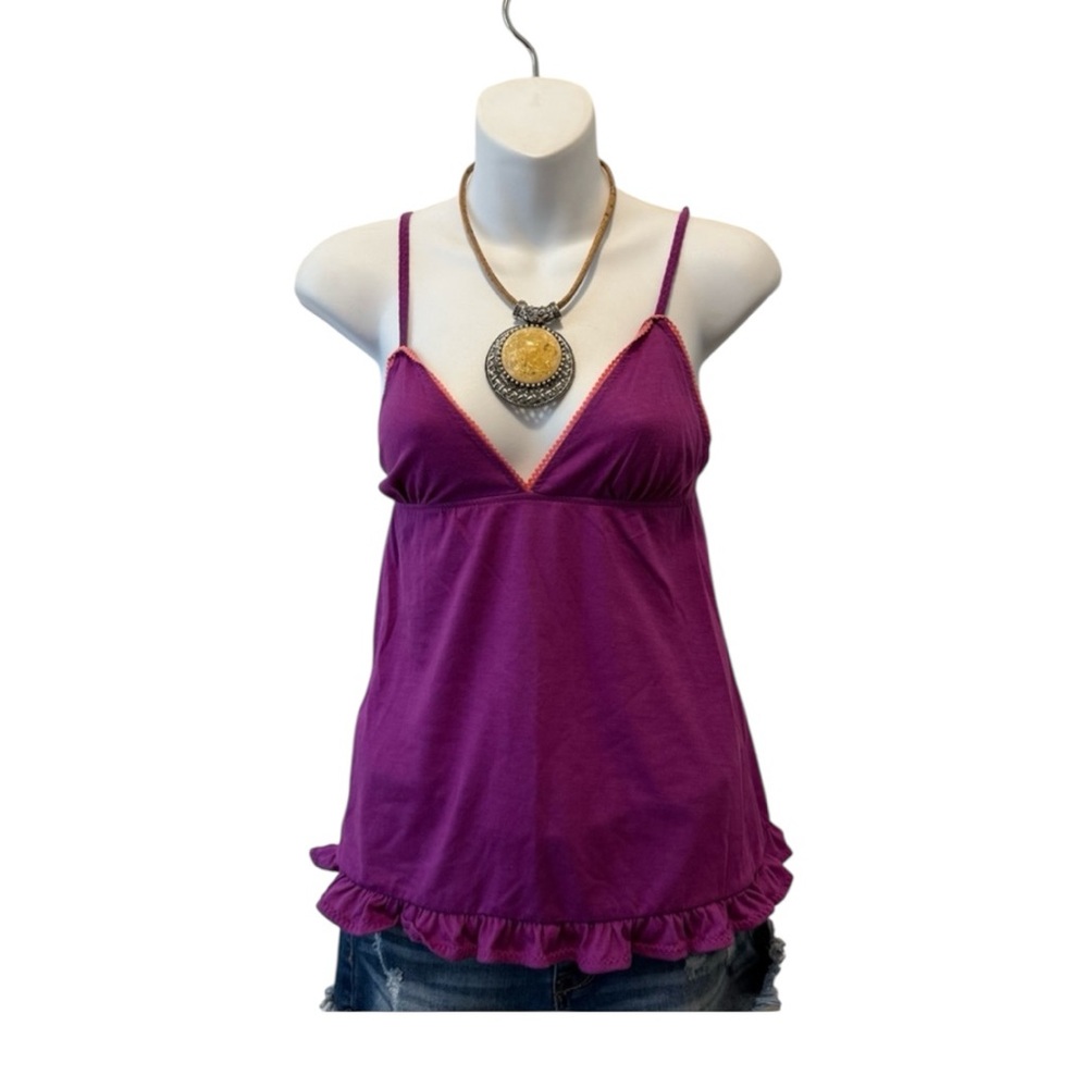 Y2k fairycore purple cami PJ top with ruffle trims and lace trim straps 💜